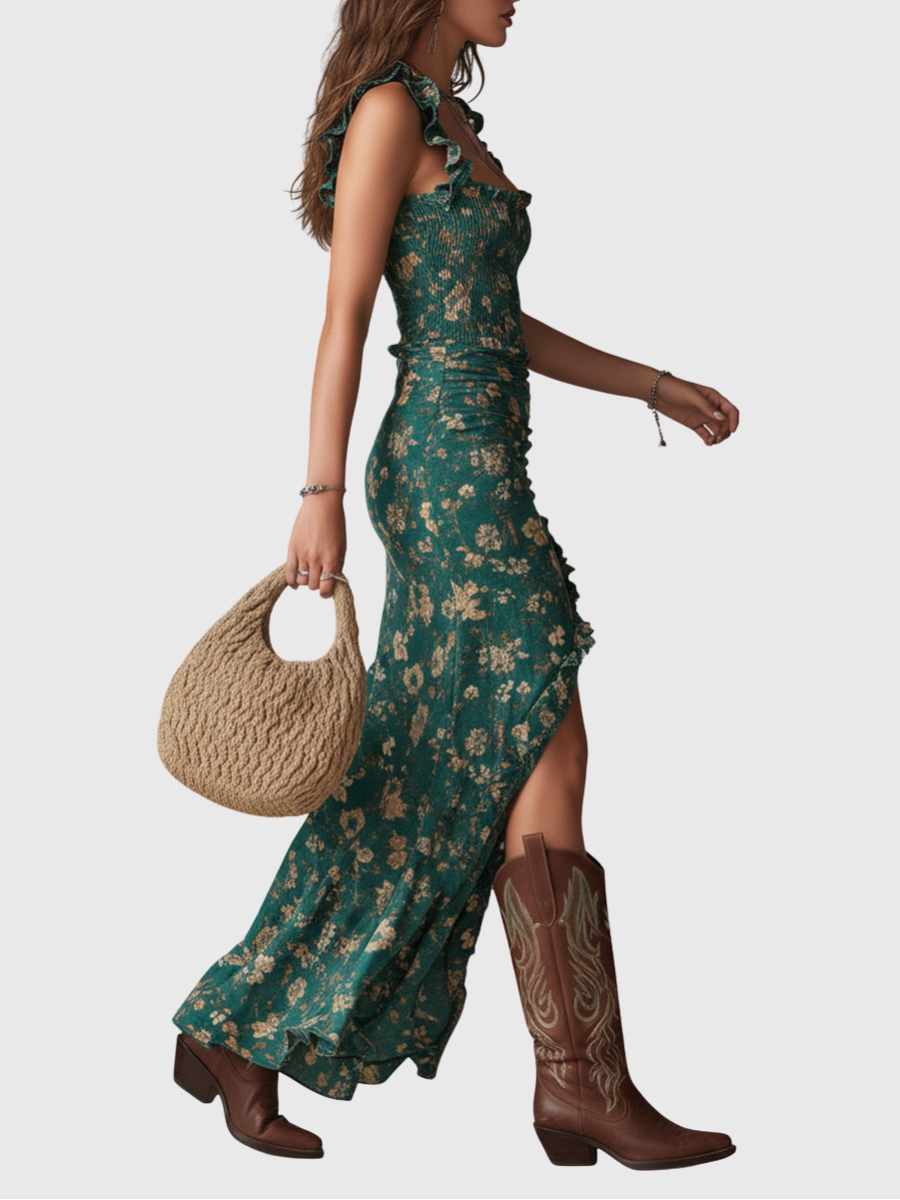 Linda – Boho-Maxikleid mit fliessender Silhouette – Detailaufnahme