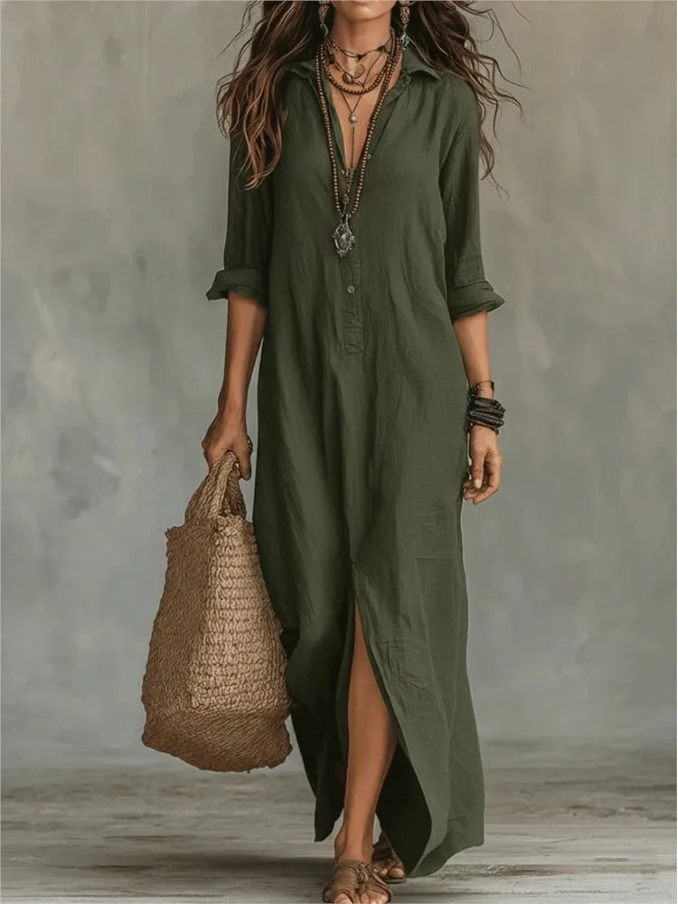 Agnes – Leinen Langarm Hemd-Kleid – Ansicht 6