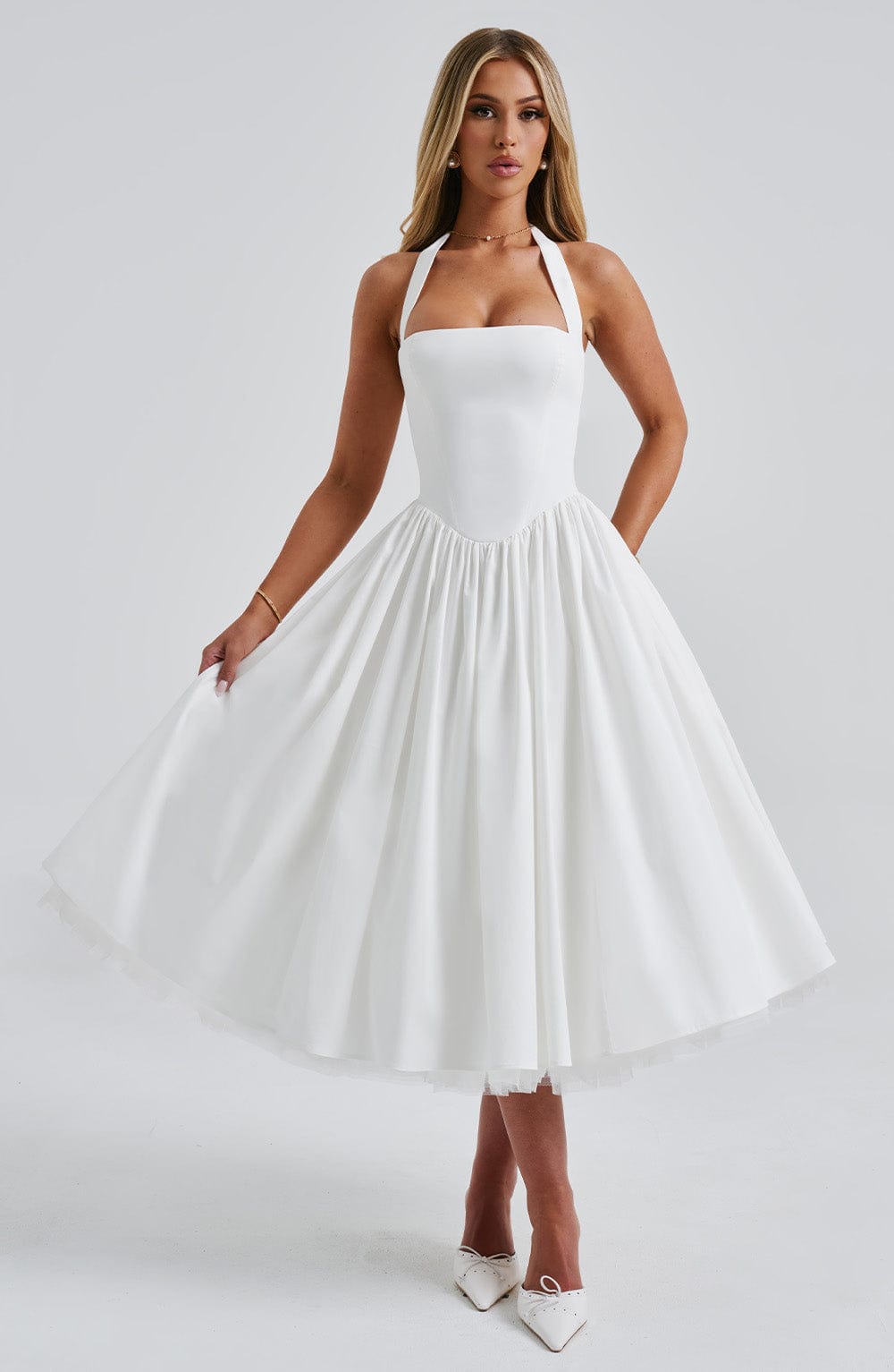 Enyo – Figurbetontes Midikleid im Business-Look – Vorderansicht