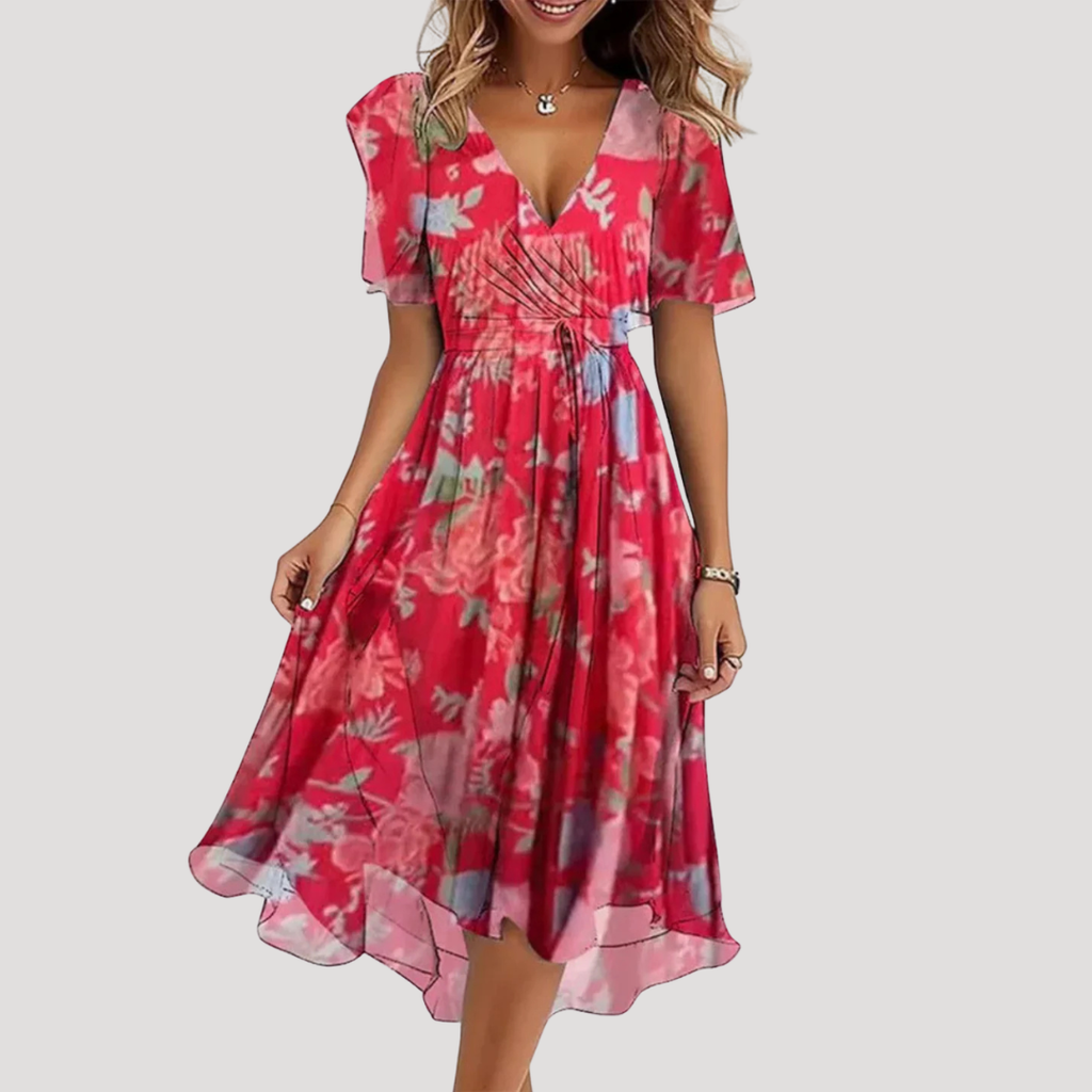 Wickel-Midikleid – V-Ausschnitt mit Bauchkontrolle – Seitenansicht