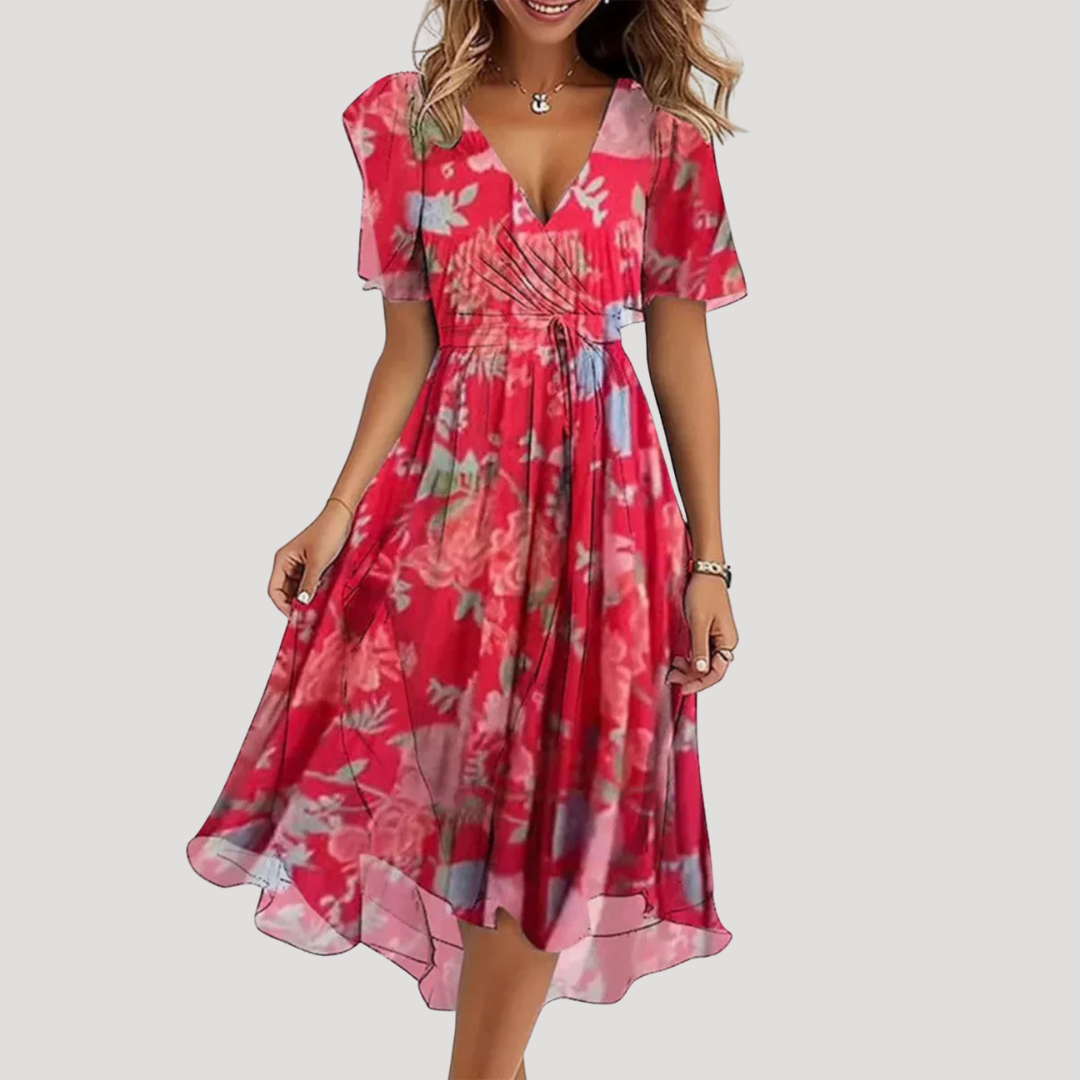 Wickel-Midikleid – V-Ausschnitt mit Bauchkontrolle – Seitenansicht