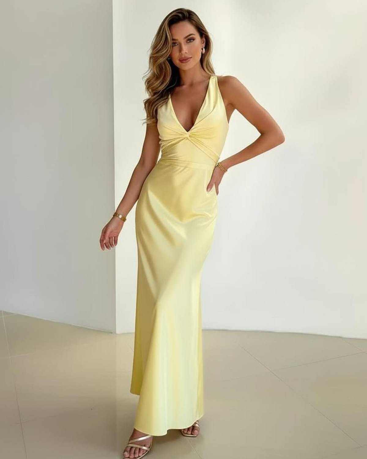 Solara – Satin-Maxikleid mit V-Ausschnitt – Weitere Ansicht